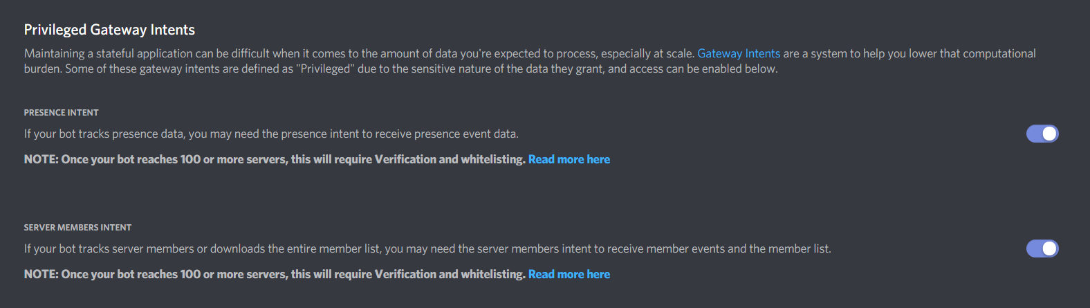 The privileged gateway intents selector.
